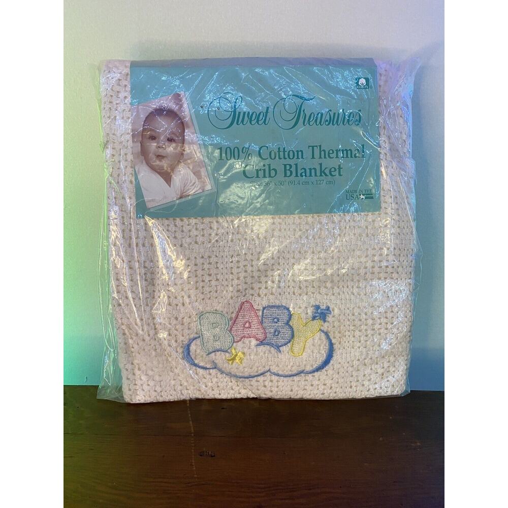 Vintage Sweet Treasures 100% Cotton Thermal Crib Blanket 36” x 50” New